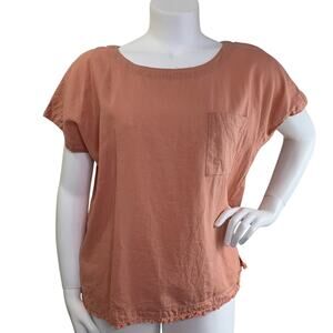 Liz Claiborne Linen Top Size XL Pocket Fringe Peach Cotton Blend Short Sleeve